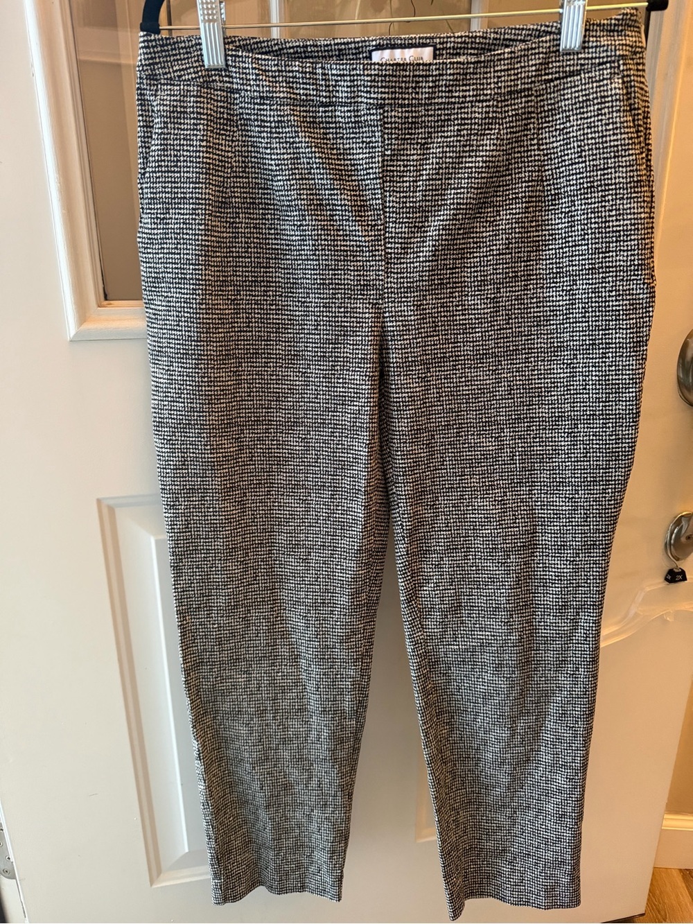 Charter Club Black & White Straight-Leg Houndstooth Ankle Pants w/ Side Zip